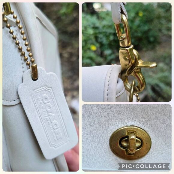 80s Coach Classic Slim Flap Vintage Shoulder Bag in Bone Glove-Tanned Leather - Picture 4 of 12